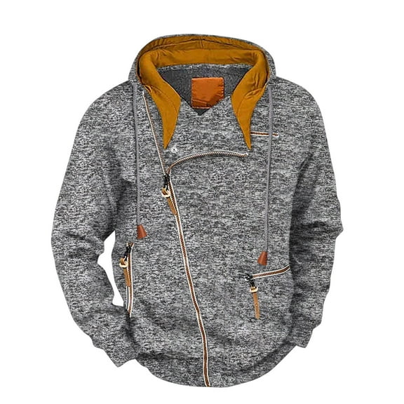 Zylarhe Male Winter Retro Fashion Solid Pocket Cardigan Zipper Sweater Sweatshirts for Men Zip up Hoodie