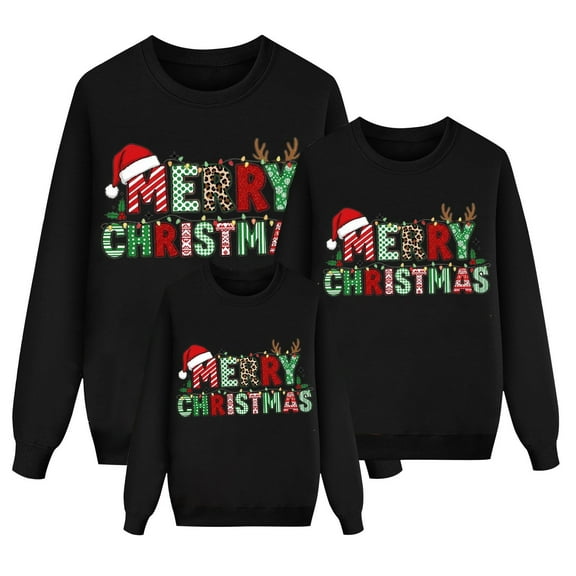 Zylarhe Matching Christmas Sweater for Family Merry Christmas Couples Xmas Graphic Sweatshirts Soft Matching Sets 2-3 Years Black