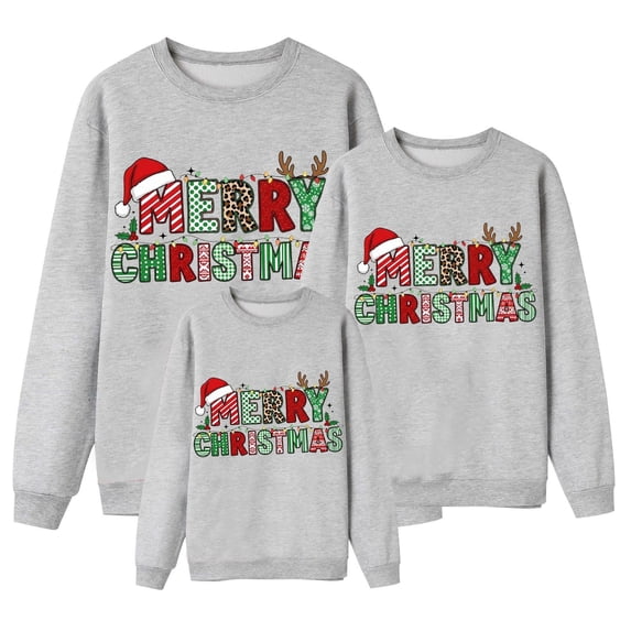 Zylarhe Matching Christmas Sweater for Family Merry Christmas Couples Xmas Graphic Sweatshirts Soft Matching Sets 4-5 Years Grey