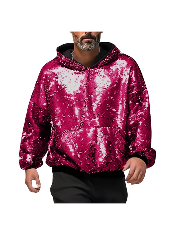 Men Carnival Sequin Flip Over Special Trend Hooded Sweatshirt Casual Loose Foreign Trade Fashion Business Sports Sweatshirt Mens Large Tall Sweatshirt