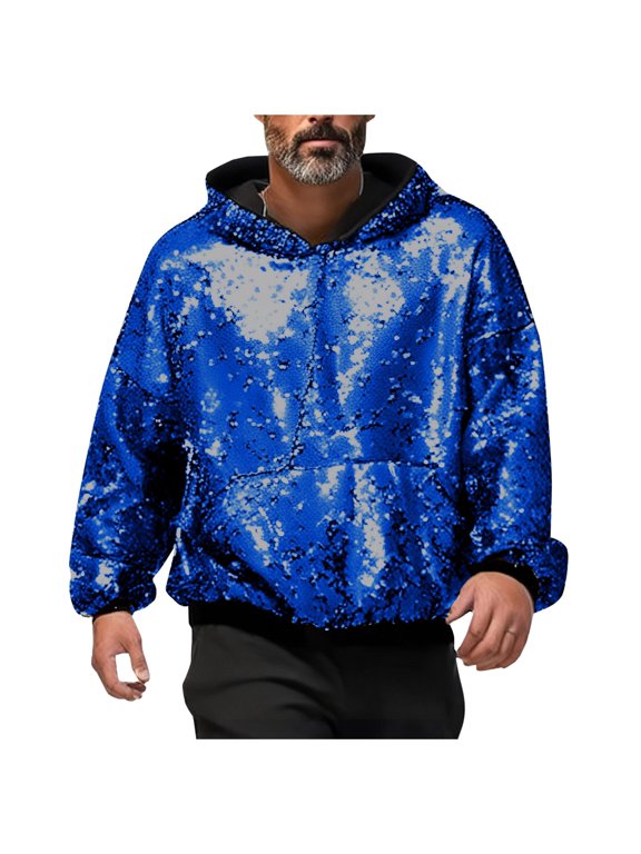 Men Carnival Sequin Flip Over Special Trend Hooded Sweatshirt Casual Loose Foreign Trade Fashion Business Sports Sweatshirt Mens Large Tall Sweatshirt