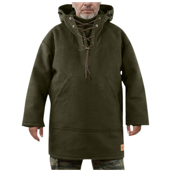 Zylarhe Men Solid Color Retro Drawstring Stand Up Collar Hooded Sweatshirt Casual Loose Business Mid Length Long Sleeved Top Long Hoodie Zipper