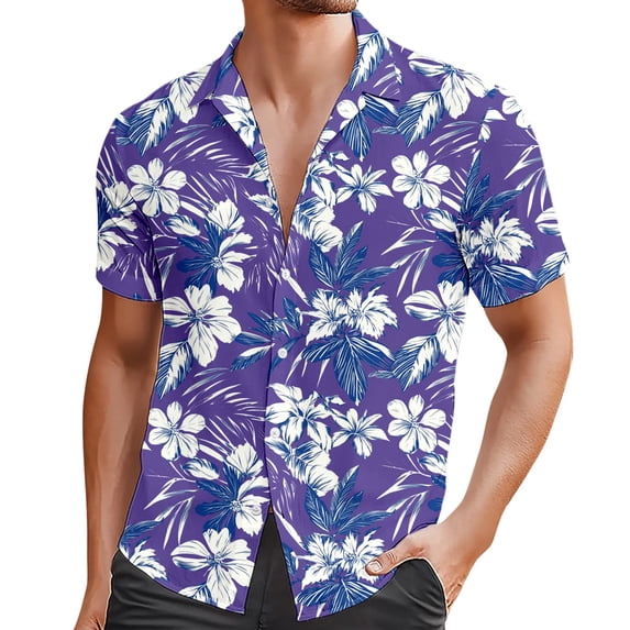 Zylarhe Men T Shirts European Beach Men Trendy Comfortable Loose Sports Foreign Trade Business Casual Collar Button Open Shirt Short Sleeve Shirt Print Long Sleeve