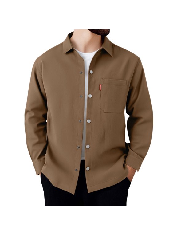 Men T Shirts European Solid Color Business Foreign Trade Men Casual Comfortable Loose Trendy Long Sleeved Shirt Long Button