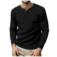 thumbnail image 1 of Zylarhe Mens Tshirts, European Solid Color Button Open Neck Business Men Loose Comfortable Sports Long Sleeved T Shirt Big Tall T Shirts for Men Black M, 1 of 8