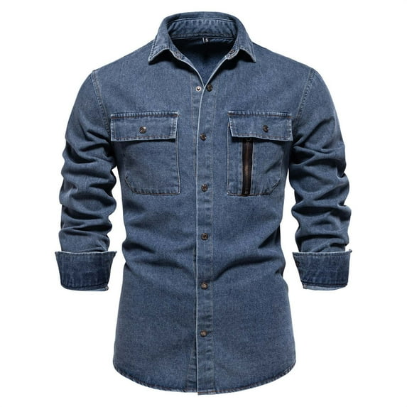 Zylarhe Men T Shirts Fall New Trend European Size Denim Shirt Mens Casual Solid Color Long Sleeve Washed Shirt X Large Shirt