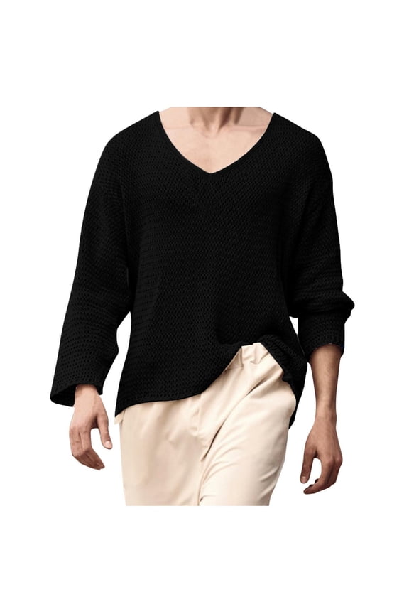 Men T Shirts Male Autumn And Winter Knitted Long Sleeved Solid Color Sweater Round Neck Loose Top Tall Man Shirts for Men