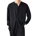 thumbnail image 1 of Zylarhe Mens Summer Shirts, Men Autumn Casual Loose Irregular Collarless Long Sleeve Shirt Blouse Black XL, 1 of 6