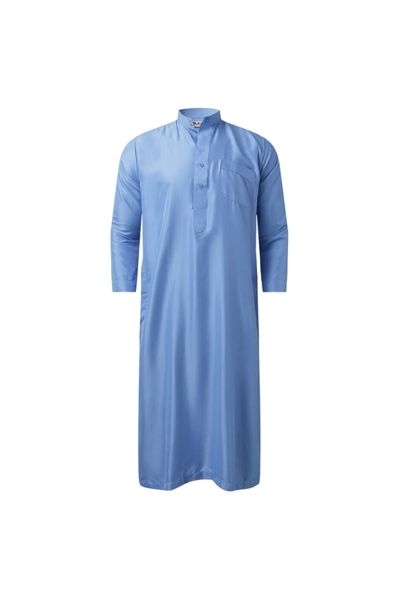 Men T Shirts Male Casual Robe Stand Thobe Long Solid Pocket Long Sleeve Jubba Robe Dress Shirt with Pattern