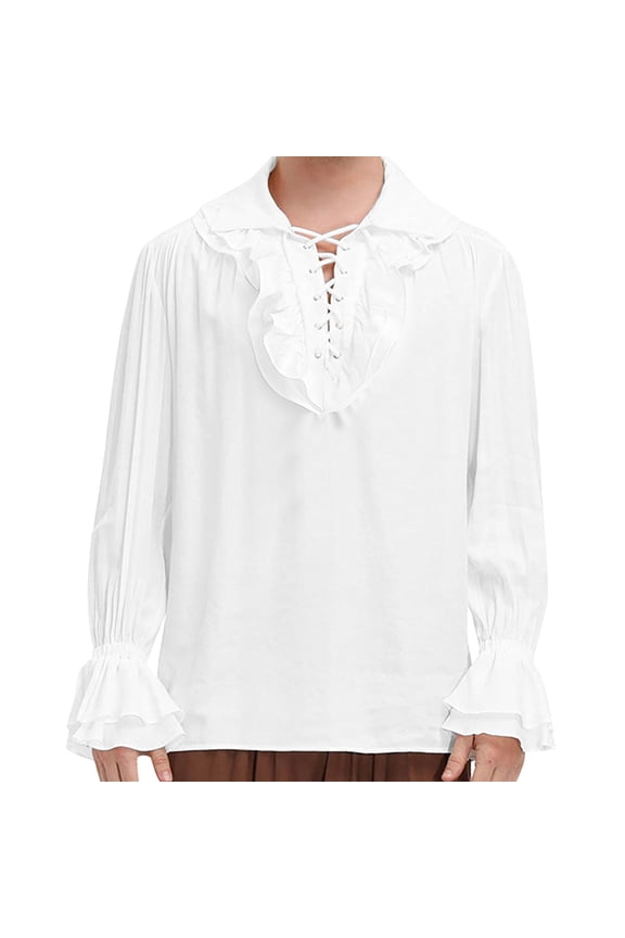 Men T Shirts Male Gothic Court Shirt Drawstring Collar Hem Long Sleeve Puff Sleeve Shirt Womens Tops