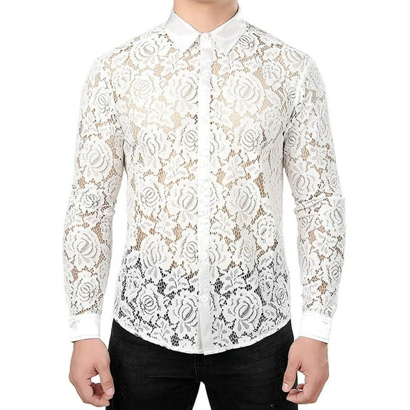 Zylarhe Men T Shirts Male Lace Shirt Shirt Punk Top Inner Cloth Zip Shirt
