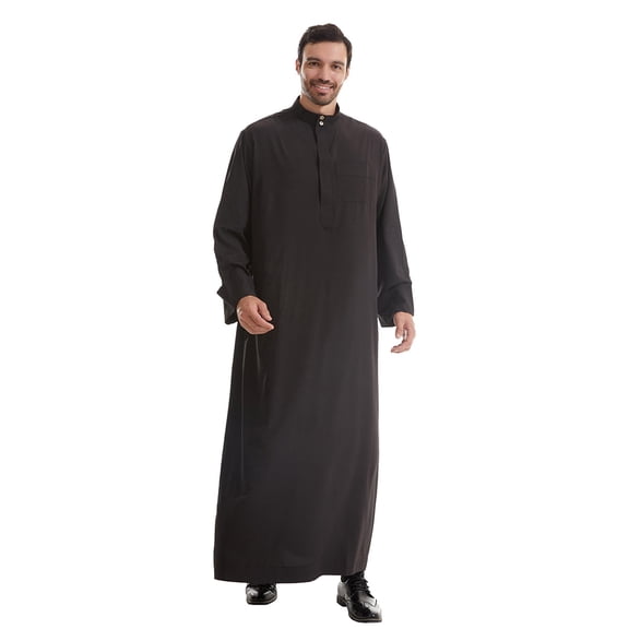 Zylarhe Men T Shirts Male Solid Color Long Sleeve Robe Arabic Clothes Middle Skirt Robe Mens Dress Shirts Button down Long Sleeve