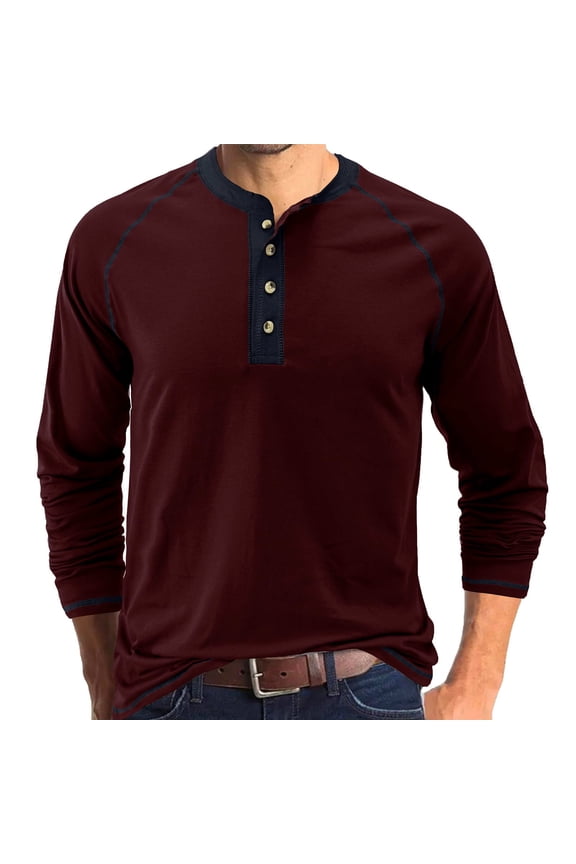 Men T Shirts Men Spring And Autumn Button Round Neck Solid Color Blouse Button Long Sleeve Top Bottoming Shirt Mens Large Tall Shirts