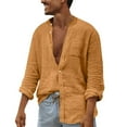 thumbnail image 1 of Zylarhe Men T Shirts Men's Fashion Autumn Winter Solid Color Stand Shirt Top Long Sleeve Cardigan Button Slim Fit Casual Shirt Top down Pajama, 1 of 7