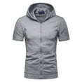 thumbnail image 1 of Zylarhe Mens Tshirts, Men's Fashion Hooded T Shirt Zipper T Shirt Short Sleeved Tops Men's Summer Breathable Tops Classic T Shirts for Men Grey L, 1 of 3