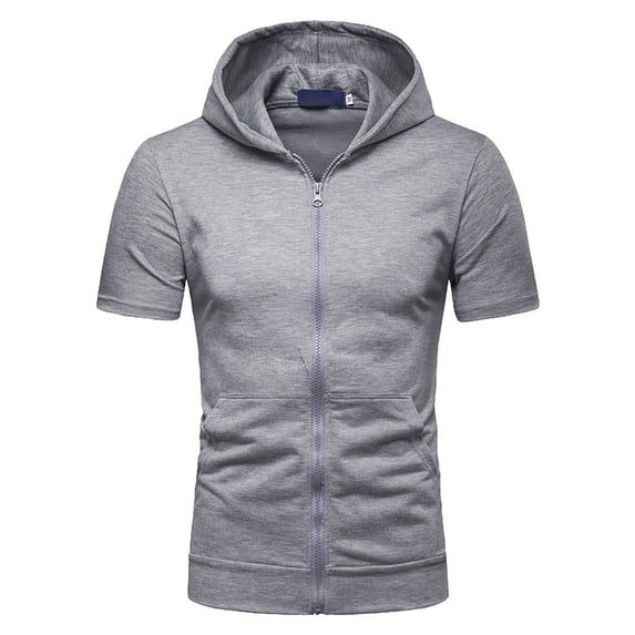 Zylarhe Mens Tshirts, Men's Fashion Hooded T Shirt Zipper T Shirt Short Sleeved Tops Men's Summer Breathable Tops Classic T Shirts for Men Grey L