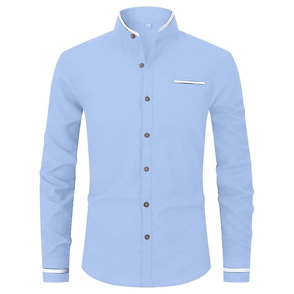Zylarhe Men T Shirts Men's Long Sleeve Lapel Shirt Casual Patchwork Holiday Cardigan Shirts Tops Casual Blouse
