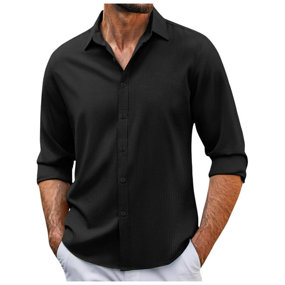 Zylarhe Men T Shirts Men's Long Sleeve Lapel Shirt Casual Solid Holiday Cardigan Shirts Tops Corduroy Pants Men