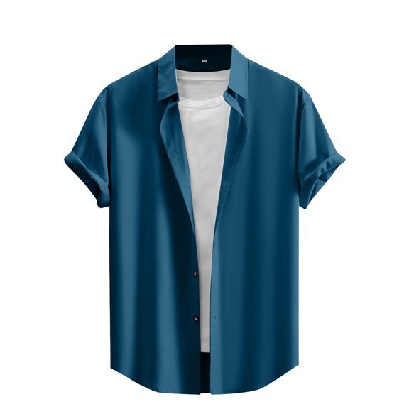 Zylarhe Men T Shirts Men's Short Sleeved Shirt Solid Color Net Color Fashion Men's Four Elastic Men's Shirt Summer Dark Green Men Tees And Tops