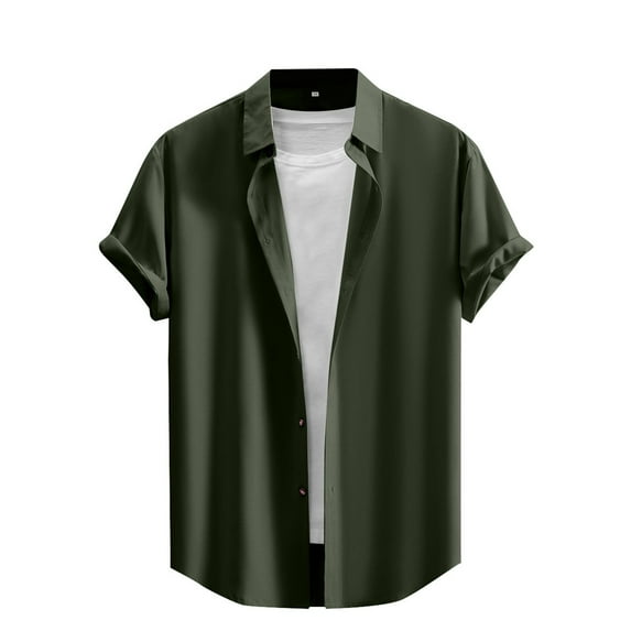 Zylarhe Men T Shirts Men's Short Sleeved Shirt Solid Color Net Color Fashion Men's Four Elastic Men's Shirt Summer Dark Green Men Tees And Tops
