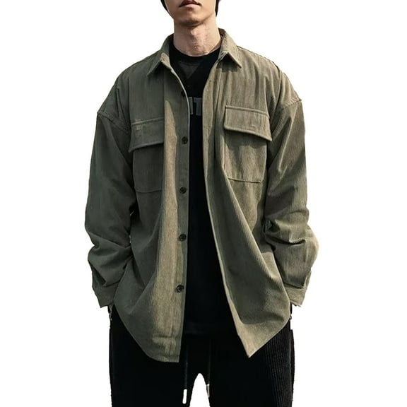 Zylarhe Men T Shirts Mens Corduroy Jacket Shirts Long Sleeve Button Down Shacket Jacket With Pockets Beach Attire Men