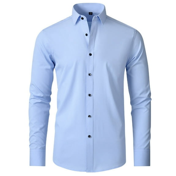 Zylarhe Men T Shirts Mens Dress Shirts Slim Fit Long Sleeve Solid Button Down Shirt Stretch Wicking Dress Ties for Men Set