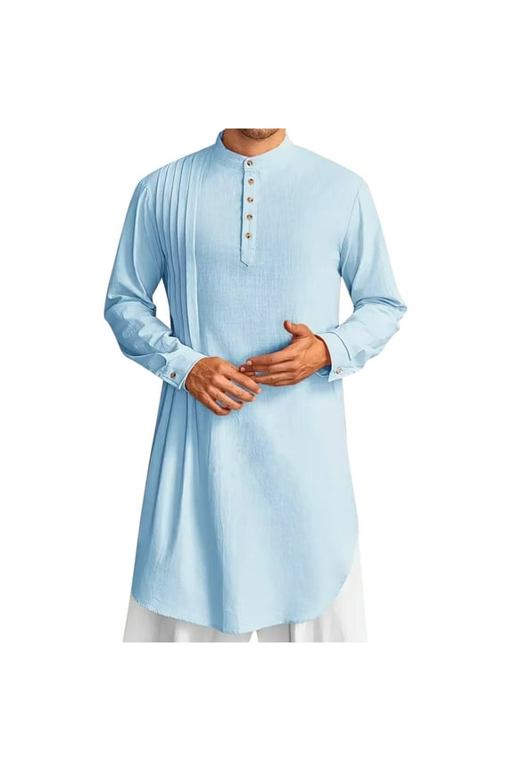 Men T Shirts Mens Linen Long Sleeve Kaftan Thobe Long Gown Shirt Robe Casual Gown N B