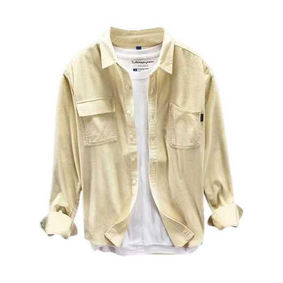 Zylarhe Men T Shirts Mens Long Sleeve Corduroy Shirts Button Down Cargo Corduroy Shirts Jacket With Pockets Plain Soft Warm Trucker Shirt Lapel Casual Jacket Autumn Coats Tops Shirts Men Fashion