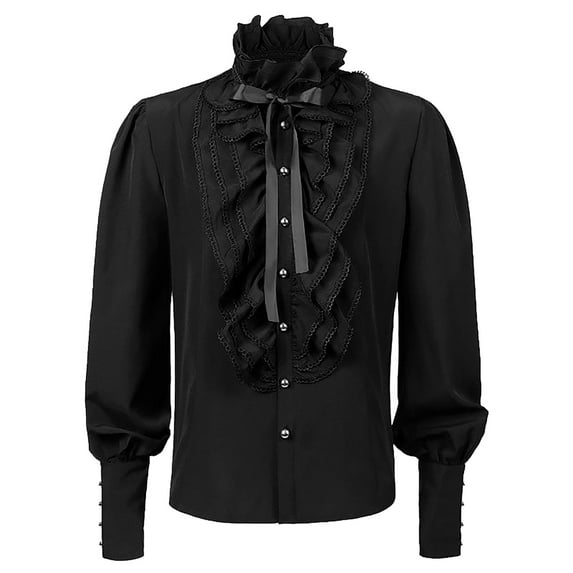 Zylarhe Men T Shirts Mens Shirt Gothic Ruffled Clothing Print Sleeve