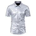 thumbnail image 1 of Zylarhe Men T Shirts Mens Shirt New Glossy Nightclub Disco Short Sleeved Shirt Fashion Button, 1 of 9