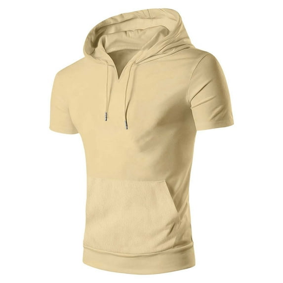 Zylarhe Men T Shirts Mens Summer Fashion Leisure Sports Solid Color Hoodie Pullover Shirt T Shirt Top Blouse Mens Compression Shirt