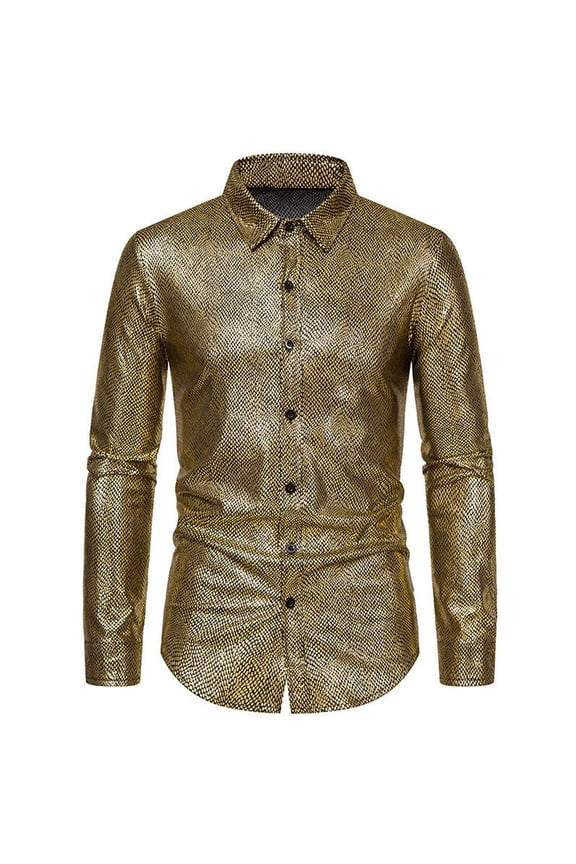 Men T Shirts Snakeskin Stamping Stagewear Banquet Fashion Men's Long Sleeve Shirt Glossy Shirt Apparel