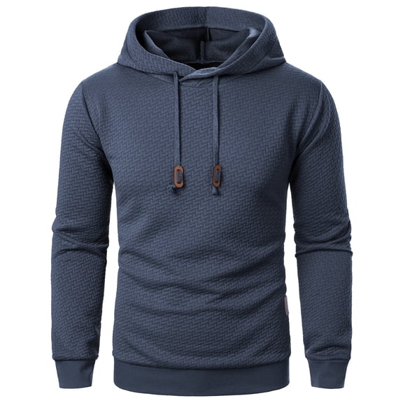 Zylarhe Men Winter Hooded Sweatshirt Solid Color Long Sleeve Knitted Jacquard Fabric Pocket Sweatshirt Top Medium Mens Hoodie