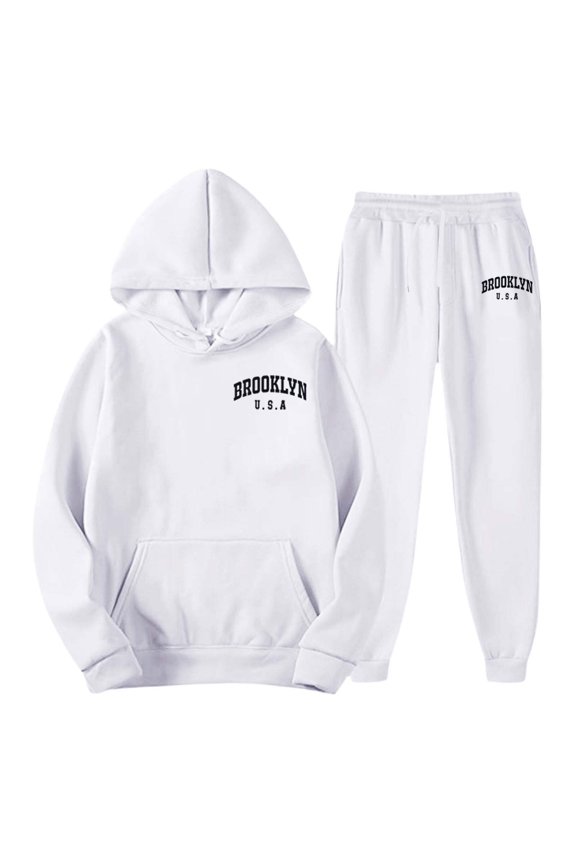 Men's And Women's Autumn And Winter Fashion Casual Letter Printed Sports Long Sleeved Hoodie Set Slim Fit Tan Suit