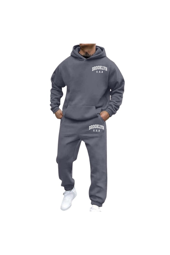 Men's And Women's Autumn And Winter Fashion Casual Letter Printed Sports Long Sleeved Hoodie Set Slim Fit Tan Suit