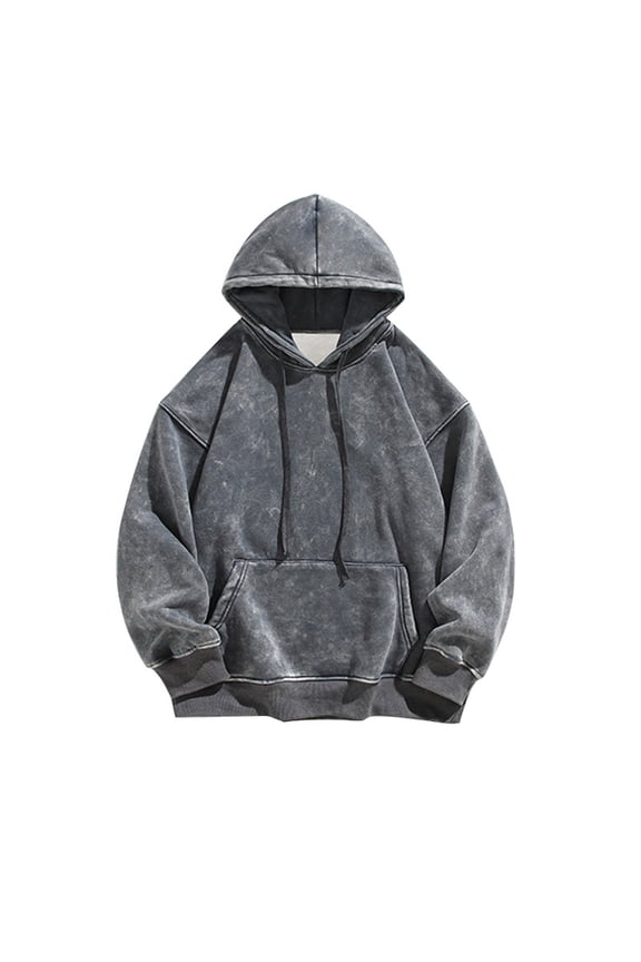 Men's Autumn And Winter Long Sleeved Hooded Sweatshirt Solid Color Retro Style Long Sleeved Hooded Wool Sweatshirt Oversized Pullover Hoodie