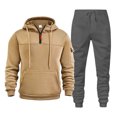 thumbnail image 1 of Zylarhe Men's Autumn And Winter Two Piece Hooded Sweatshirt Hooded Sweatshirt And Pants Set Shawl with Buttons, 1 of 2