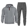 thumbnail image 1 of Zylarhe Men's Autumn And Winter Two Piece Hooded Sweatshirt Hooded Sweatshirt And Pants Set Shawl with Buttons, 1 of 2