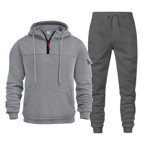 Zylarhe Men's Autumn And Winter Two Piece Hooded Sweatshirt Hooded Sweatshirt And Pants Set Shawl with Buttons