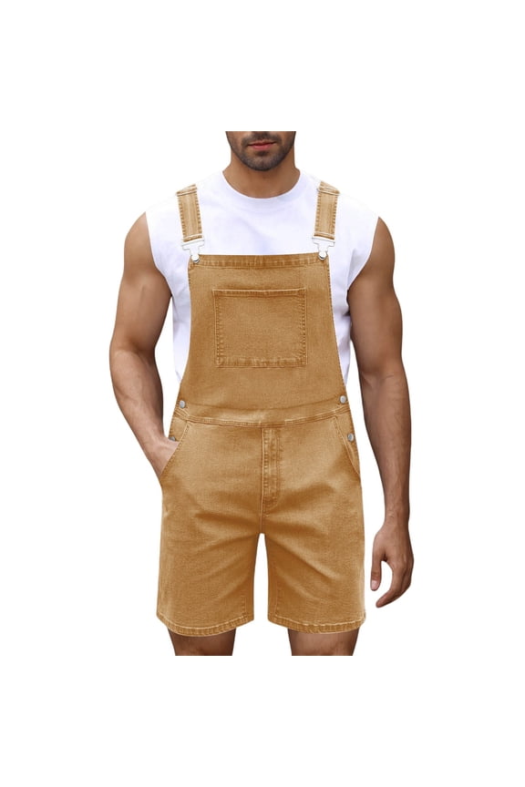 Men's Casual Denim Overalls Button Front Jumpsuit Comfortable Bib Pants for Daily Wear All Season Durable Stretch Jeans