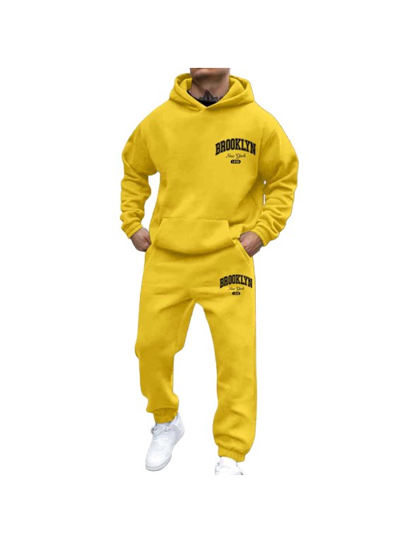 Men's Casual Hoodie And Jogger Set Letter Print Sweatsuit For Everyday Wear Spring Fall Winter Outfit Jackets Suits for Men