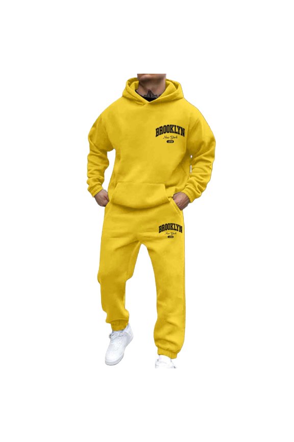 Men's Casual Hoodie And Jogger Set Letter Print Sweatsuit For Everyday Wear Spring Fall Winter Outfit Jackets Suits for Men