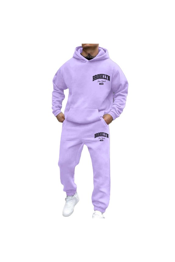 Men's Casual Hoodie And Jogger Set Letter Print Sweatsuit For Everyday Wear Spring Fall Winter Outfit Jackets Suits for Men