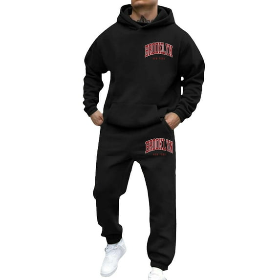 Zylarhe Men's Casual Hoodie And Jogger Set Letter Print Sweatsuit For Everyday Wear Spring Fall Winter Outfit Suit Jacket for Men