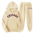 thumbnail image 1 of Zylarhe Men's Casual Outfit Solid Color Chicagou Letter Print Pullover Long Sleeve Hooded Sweatshirt Hoodie Comfort Sport Pants Male Sweatshirt Set Man Tuxedo, 1 of 2