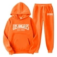thumbnail image 1 of Zylarhe Men's Casual Outfit Solid Color LOSANGELES Letter Print Pullover Long Sleeve Hooded Sweatshirt Hoodie Comfort Sport Pants Male Sweatshirt Set Mens Suit Rain Coat, 1 of 2