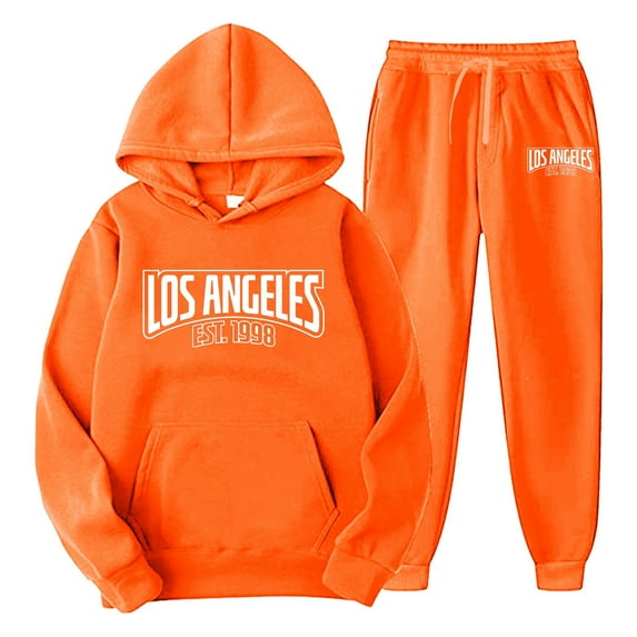 Zylarhe Men's Casual Outfit Solid Color LOSANGELES Letter Print Pullover Long Sleeve Hooded Sweatshirt Hoodie Comfort Sport Pants Male Sweatshirt Set Mens Suit Rain Coat