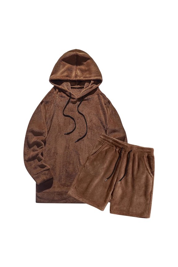 Men's Casual Suits Hoodie And Shorts Set Comfortable Wear For Everyday Outfit Relaxed Fit With Drawstring Design For Autumn Winter Season Suite And Tie Men