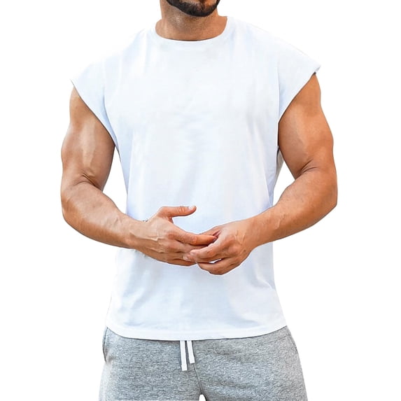 Zylarhe Men's Gym Bodybuilding Stringer Tank Top Workout Muscle Cut Shirt Fitness Sleeveless Vest White L