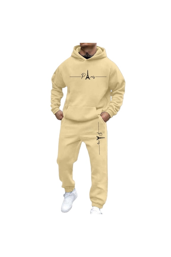 Men's Hooded Sweatshirt And Jogger Set Casual Pullover Tracksuit With Letter Print For Daily Wear Gym Running Street Outfit Suits for Men Wool